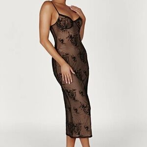 Meshki Venice Embroidered Mesh Midi Dress